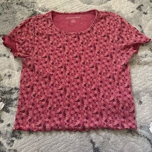 American Eagle Outfitters Red Floral Short Sleeve Top